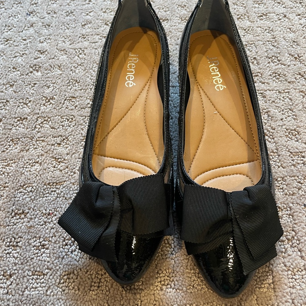 J. Renee Black Patent Bow Flats